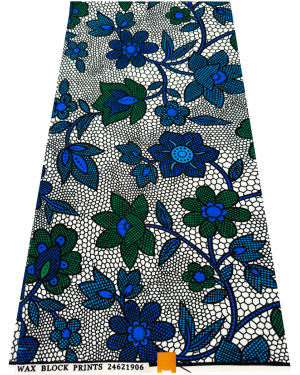 Cotton Blend Exclusive Design African Wax Print- Forest-green, Royal-blue, White, Black