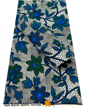 Cotton Blend Exclusive Design African Wax Print- Forest-green, Royal-blue, White, Black