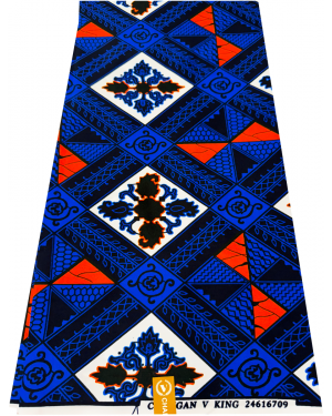 Cotton Blend Exclusive Design African Wax Print- Orange, Royal-blue, Black, White, Green