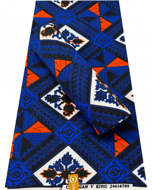 Cotton Blend Exclusive Design African Wax Print- Orange, Royal-blue, Black, White, Green