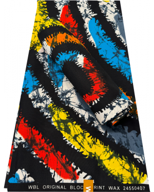 Cotton Poly Blend Wax Prints - Sky-blue, Red, Orange, Yellow, Gray, White, Black