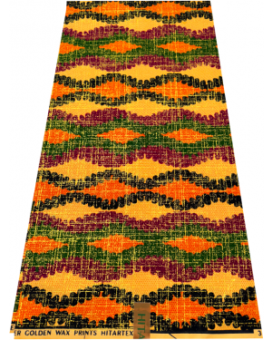 African Metallic Gold Kente Prints in Authentic Design- Metallic-Gold, Orange, Black, Green, Purple-Yam