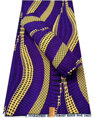 Elegant Design Polyester African Wax Print - Purple, Ivory Cream , Black