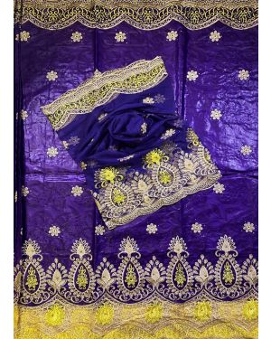 Bazin Lace Fabric in Purple & Gold 