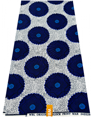 Exclusive Design African Wax Print- White, Azure-blue, Sky-blue, Black