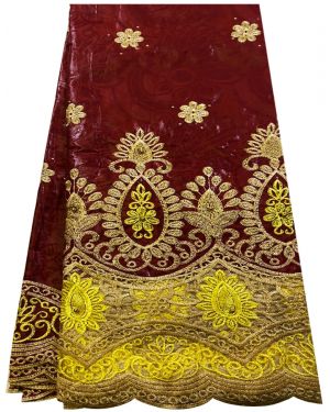 African Bazin Lace Fabric Brown & Gold 