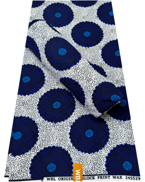 Exclusive Design African Wax Print- White, Azure-blue, Sky-blue, Black