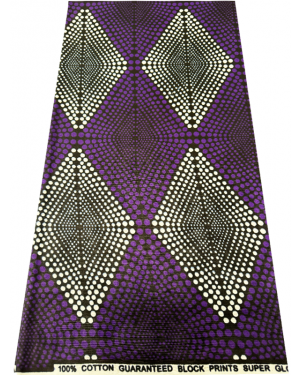 African Ankara Wrapper Wax Print-Purple, White Black,