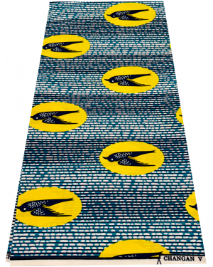 Exclusive Design Cotton Blend Wax Print -Yellow, Dark-blue, White, Sky-blue