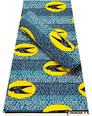 Exclusive Design Cotton Blend Wax Print -Yellow, Dark-blue, White, Sky-blue