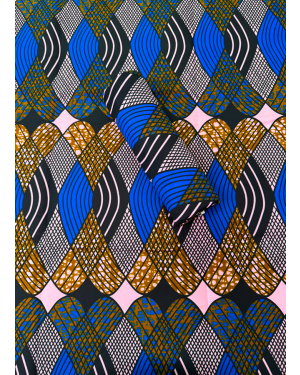  Polycotton African Ankara Wax Print Fabric- Royal-Blue, Light-Pink, Black, Brown