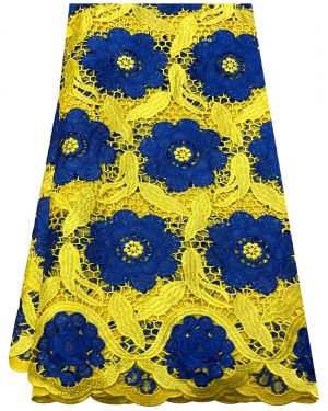 African Lace Fabric- Yellow Gold & Royal Blue