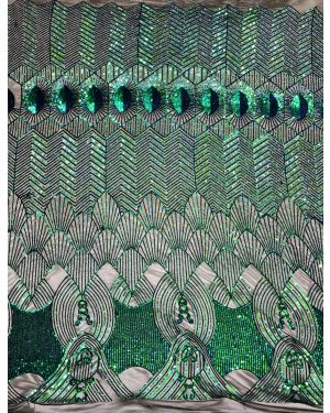 Green Sequins on Stretch Black Mesh