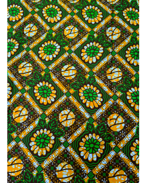 Polycotton African Ankara Wax Print in Floral Pattern-Army-Green