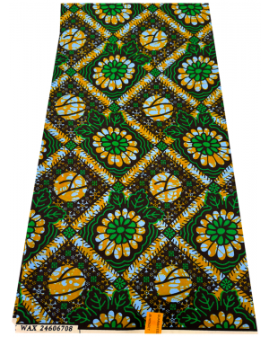 Polycotton African Ankara Wax Print in Floral Pattern-Army-Green