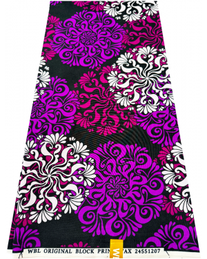 Cotton Blend High Quality Exclusive Design African Wax -Purple, Magenta, White, Black