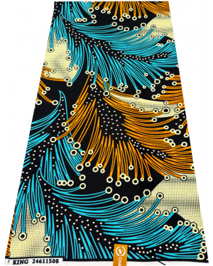 Exclusive Design Cotton Blend Wax Print- Orange, Ivory-cream, Black, Sky-blue