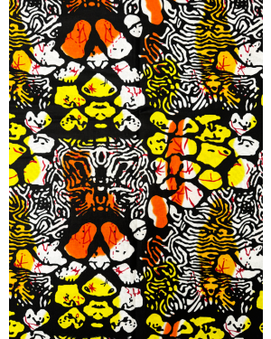 African Ankara Wrapper Wax Print- Orange, Yellow, White, Black, Red