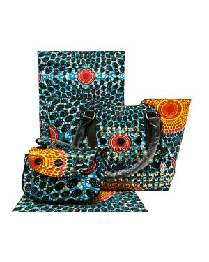 African Wax Print - Hand Bag/ Satchel Bag/  6 Yards Ankara Wax Print 100 % Cotton- Red-Orange, White, Black, Teal-Green