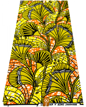 Exclusive Design Poly Blend African Wax Print-Mustard-yellow, Yellow, Orange, White, Black