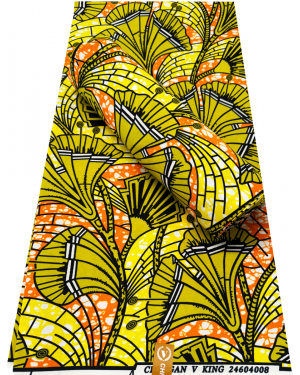 Exclusive Design Poly Blend African Wax Print-Mustard-yellow, Yellow, Orange, White, Black