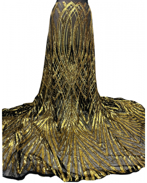 Gold Sequin  Sheer Black Stretch Mesh
