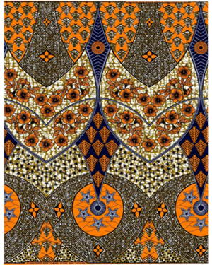 Patchwork High Quality  Polycotton African Ankara Wax Print-Orange  Brown White Dark-Blue