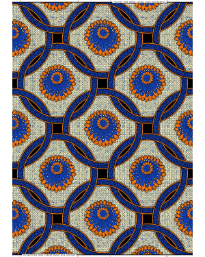 Polyester African Wax Prints Fabrics - Royal-Blue, Ivory-Cream, Orange, Black, Dark-Blue