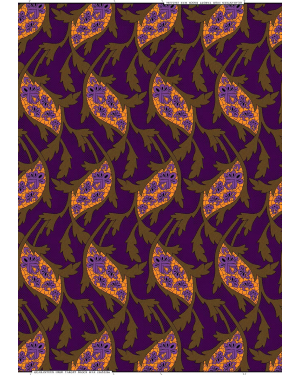  Polycotton Wax Print- Purple-Yam, Orange, Black, Brown-Gold