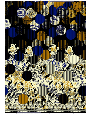  Cotton Blend High Quality Ankara Wax Prints-Ivory-Cream, Azure-Blue, Black, Light-gold, 