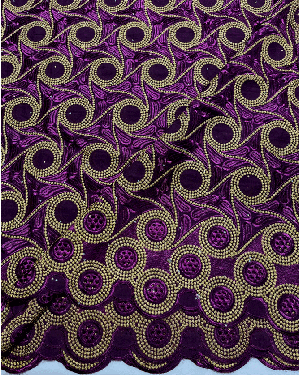 High Quality Swiss Voile Lace with tiny Stone- Purple, Gold