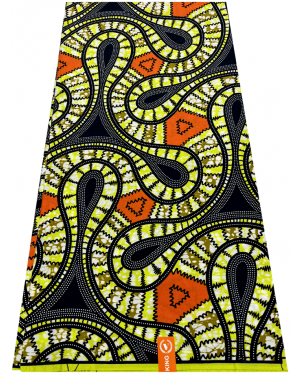 Best Fabrics African Veritable Polycotton Ankara Print-  Lime-Green Orange Dark-Blue White Olive-Green