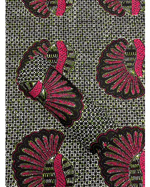 High End Quality African Wax- Banana Blossom Design- Green Ruby Pink White Black