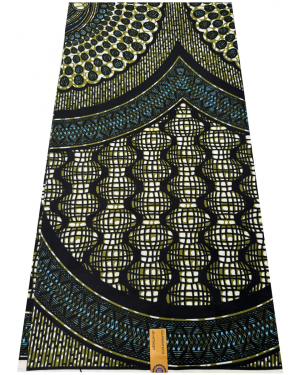 Elegant Design Polyester African Wax Print - Olive-Green, Sky-Blue, Ivory-Cream, Black, 