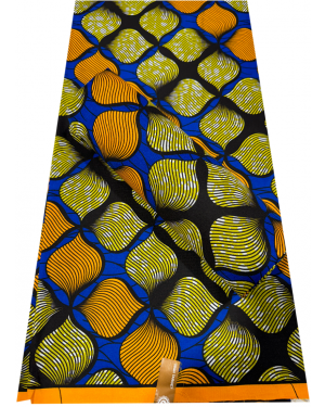Cotton Polyester African Wax Prints Fabrics - Orange, Yellow, Royal-Blue, Dark-Brown, White, Black