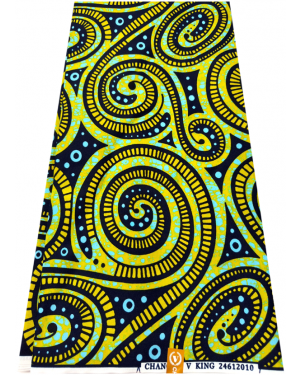 Polyester African Wax Prints Fabrics- Yellow, Sky-blue, Dark-blue,