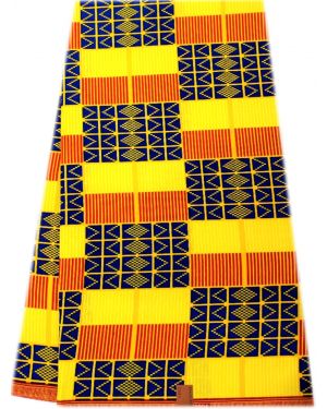 African Blue / Orange Kente Print Fabric Kente Ghana Wax Cloth AF-4027 -  100% Cotton -- African Fabs