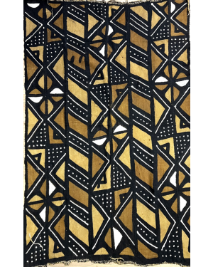 Mali Mud Cloth Authentic Textile Handmade  - Light Gold, Dark-Brown & Off White