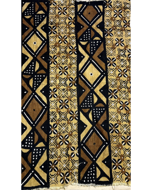  Original Mud Cloth Authentic Handmade From Mali- Light-Gold, Black, White, Brown-MO2319