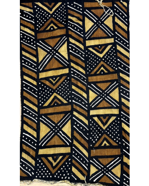 African Authentic Mud Cloth Fabric-Black, White, Light-Gold, Golden-Brown-