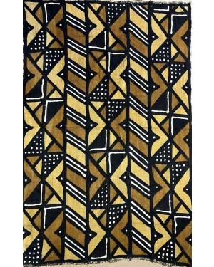 African Authentic Mud Cloth Fabric- Brown Black White Light Gold-MO2343