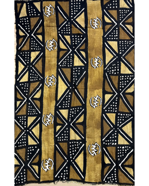 Authentic  Vintage Handmade Mali  Mud Cloth- Black,White, Brown, Light-gold- MO2345