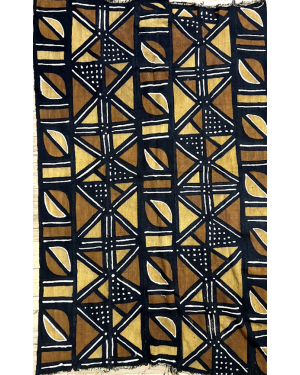 Original Authentic Mud Cloth Handmade Handwoven Print- Black, White, Brown Light-Gold-MO2346