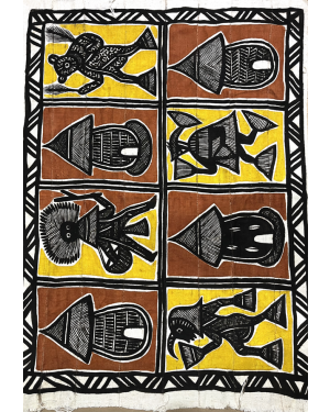 African Authentic Mud Cloth Fabric - Black Yellow White Brown-MO2352