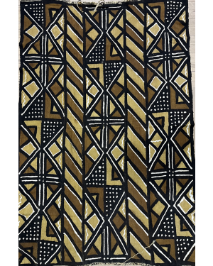 Black, White, Light-Gold, Golden-Brown-Authentic Cotton Woven Mud Cloth-Made in Mali