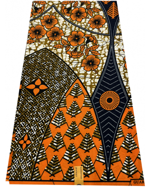 Patchwork High Quality  Polycotton African Ankara Wax Print-Orange  Brown White Dark-Blue