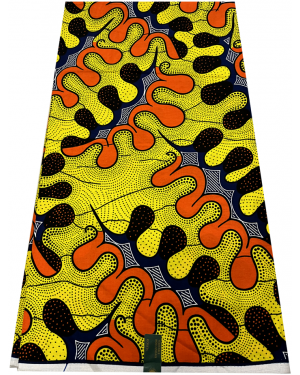 Super Quality Wax Print African Wrapper - Yellow Orange White Black Navy-Blue