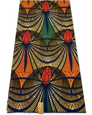 Polyester African Wax Prints Fabrics - Dark-Blue, Army-Green, Orange, Brown, Black