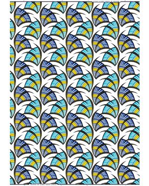High Fashion Design Poly Blend African Wax Print- White, Yellow, Blue, Turquoise, Black, 