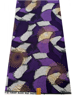 Poly Blend  African Wax Prints Fabrics -Violet, Purple, White, Black, Light-Brown